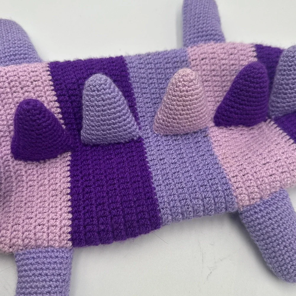 Handmade Crochet Dinosaur Dragon Zip Pouch Coin‎ Purse Bag Purple Stripe Cute